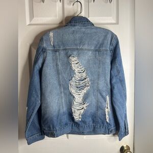 Women’s All Over Distressed Grunge Biker Fitted Western Denim Jacket Large